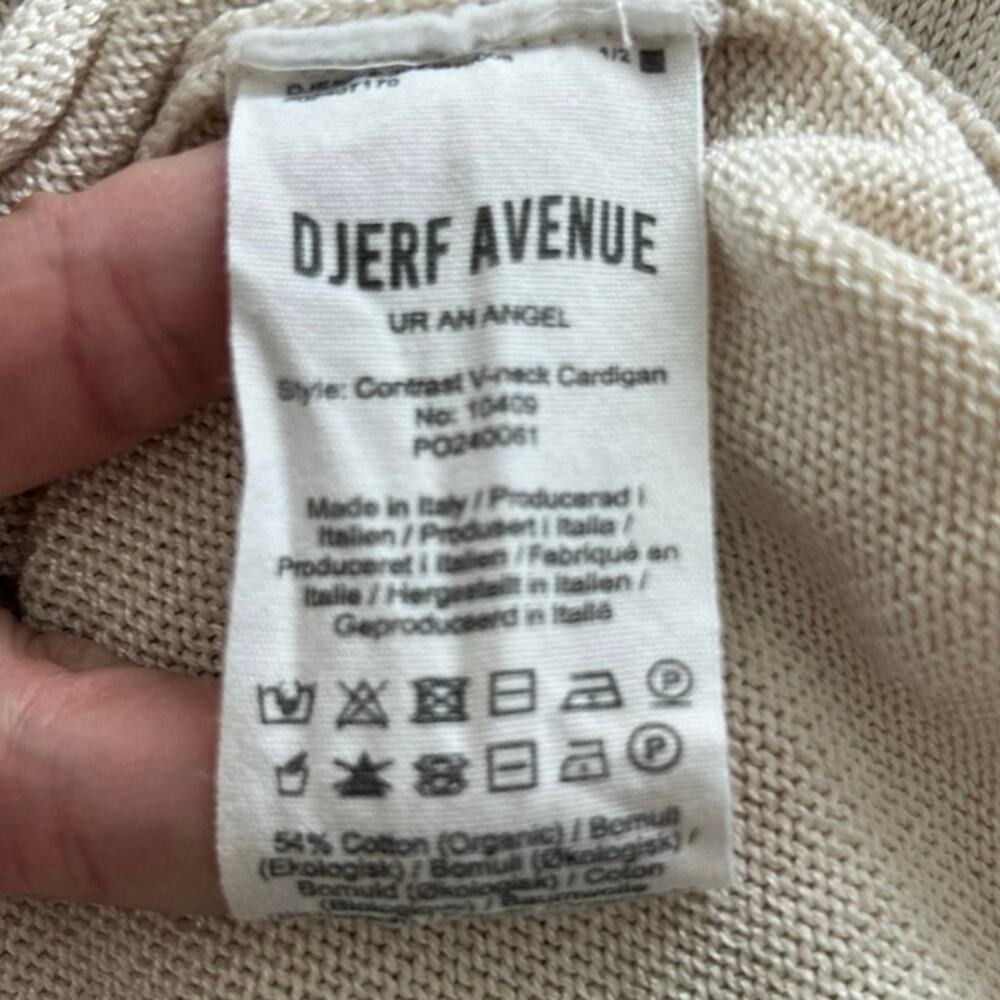 Djerf Avenue Contrast V Neck Cardigan XXS XS Cream Beige Cotton Button Italy - Picture 5 of 7